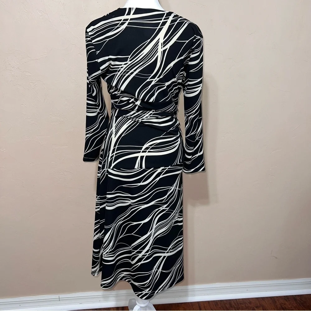 Vintage 1990s Teeze Me USA Stretchy Midi Dress V-Neck Fitted Long-sleeve Dress - Picture 3 of 4